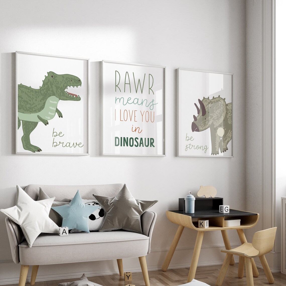 Dinosaur Wall Art Set of 3 Nursery Printables Nursery Wall - Etsy