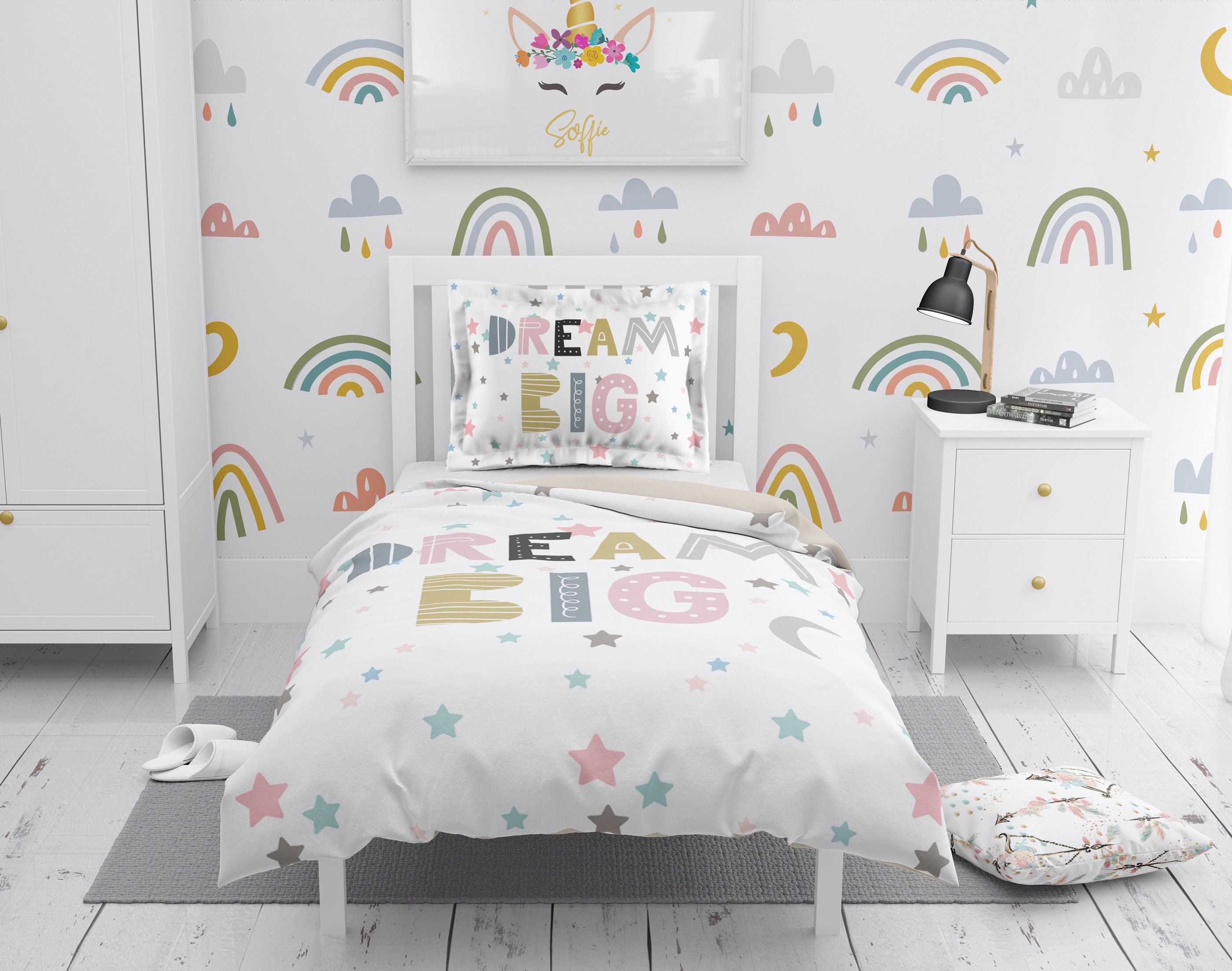 Bedding set for girl Dream big Girls bedding set Pink duvet Etsy