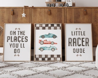 Watercolor Race Car Prints: Boy Nursery Wall Art (Digital Download)