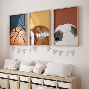 Bedroom Sport Decor, Boys Wall Art, Set of 3 Ball Prints, Toddler Room Decor, Navy, Mustard & Rust Decor, Sport Printable, Set of 3 Prints