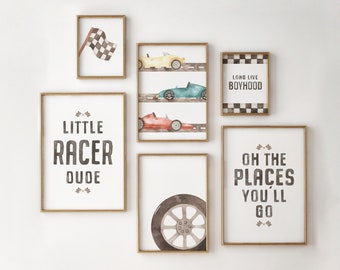 Racing Car Nursery Prints, Boy Bedroom Wall Art, Set of 6, Race Car Wall Art, Boys Room Decor, Printable Art, Digital Download