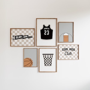 Basketball Prints Set of 6, Sport Nursery Decor, Custom Name Jersey Poster, Gallery Wall Art, Toddler Bedroom Prints, Printable Wall Art