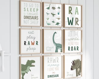 Dinosaur bundle, Dinosaur nursery wall art, Dinosaur decor, Dinosaur prints, Nursery wall art, Dino wall art, Set of 9 nursery prints