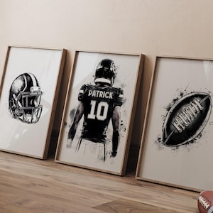 Personalized Football Wall Art Set of 3, Custom Name & Number Print, Boys Sports Room Decor, Football Helmet Poster, Digital Download