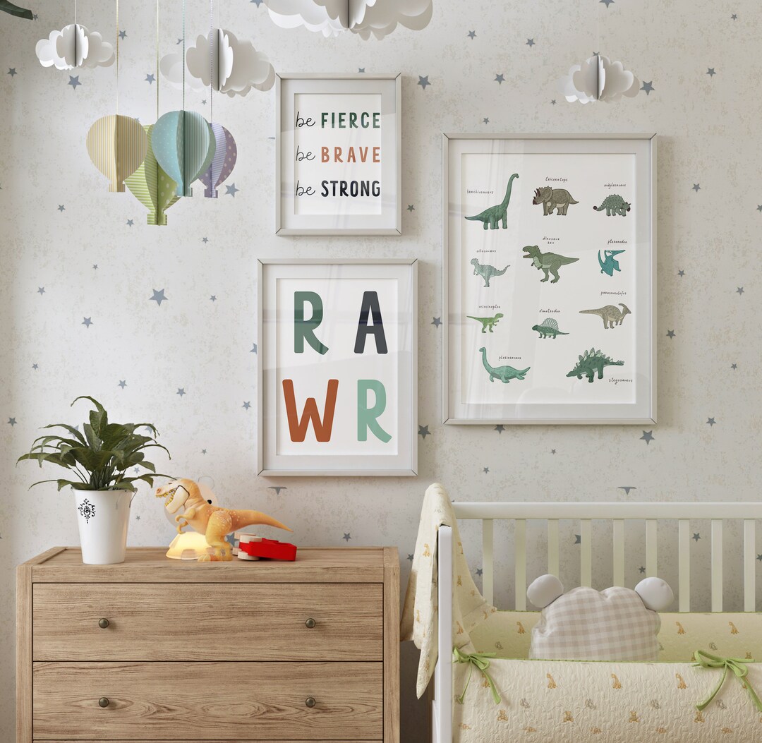 Dinosaur Bedroom Wall Art, Nursery Prints, Dino Printables, Kids Room