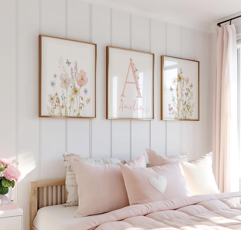Personalized Wildflower Nursery Wall Art Set of 3 Prints - Etsy