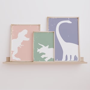 Láminas de dinosaurios: Arte de pared para habitación de niña, juego de 3 (descarga digital)