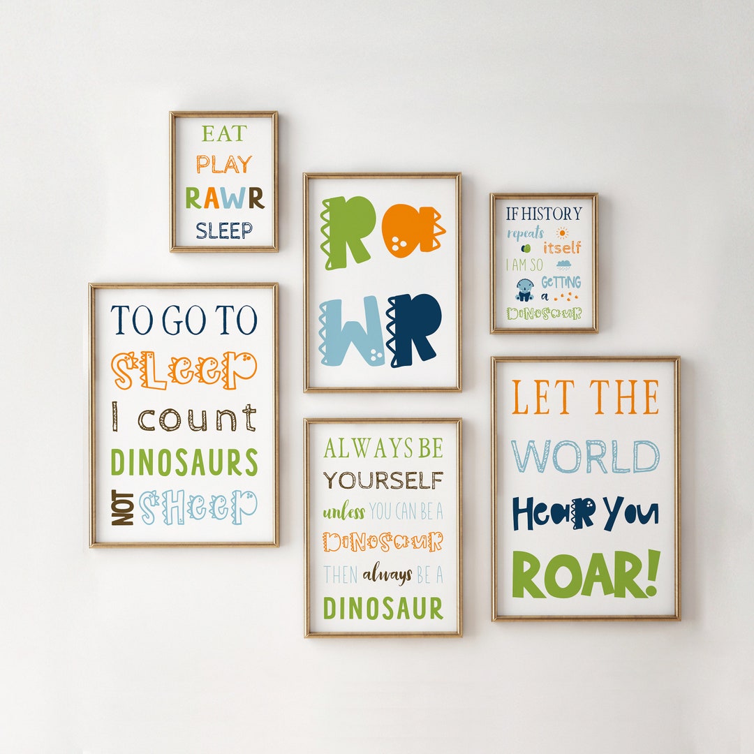Set of 6 Dinosaur Nursery Prints, Dinosaur Wall Art, Dinosaur Decor ...