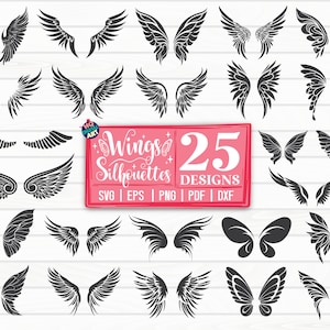 Wings Silhouettes SVG Bundle/ Cut File / Cliparts / Printable / Vectors / Decal / Commercial use / Instant download