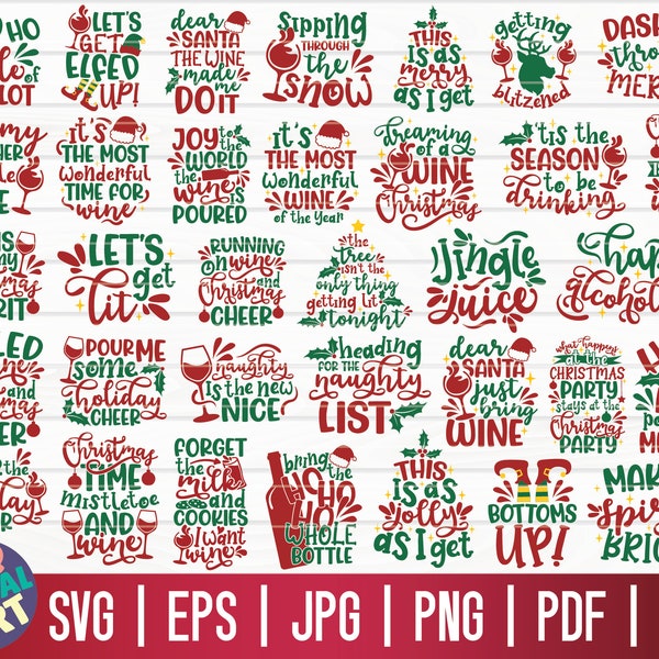 Christmas Wine SVG Bundle / 34 Designs / Funny Christmas Quotes SVG / Free Commercial Use / Cut Files for Cricut / Printable / Vector