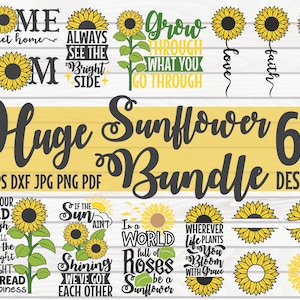Huge Sunflower Bundle SVG / 60 designs / Monograms / Porch Signs / Quotes / Clip Arts / Free Commercial Use / Cut Files for Cricut