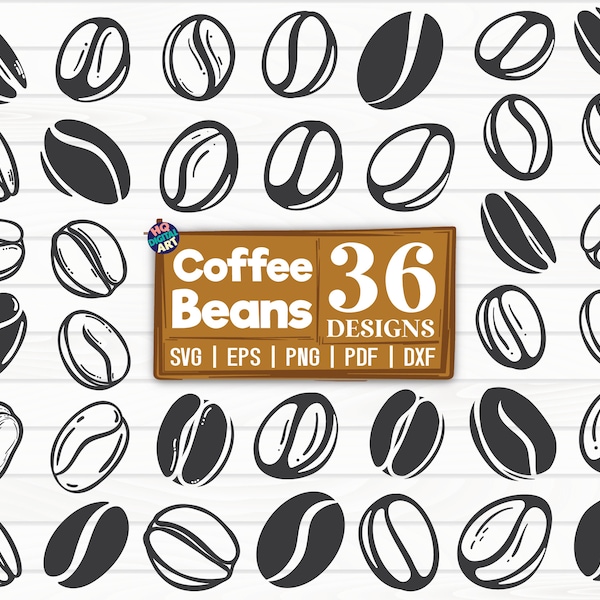 36 Coffee Beans SVG Bundle / Silhouette / Cut File / Clipart / Imprimible / Vector / Calcomanía / Stencil / Archivo digital / Descarga instantánea