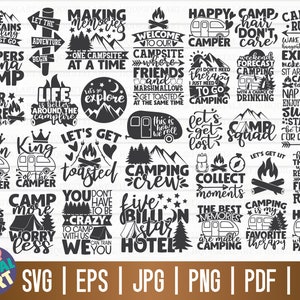 Camping Quotes SVG-bundel / 30 ontwerpen / gratis commercieel gebruik / bestanden knippen voor Cricut / clipart / afdrukbaar / vector / instant download