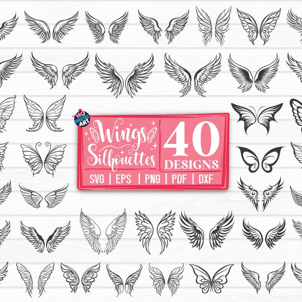 Wings Silhouettes SVG Bundle/ Cut File / Cliparts / Printable / Vectors / Decal / Commercial use / Instant download