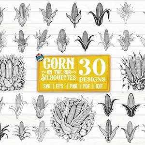 Corn on the Cob Silhouettes SVG Bundle / Maize SVG / Cut File / Cliparts / Printable / Vectors / Decal / Commercial use / Instant download