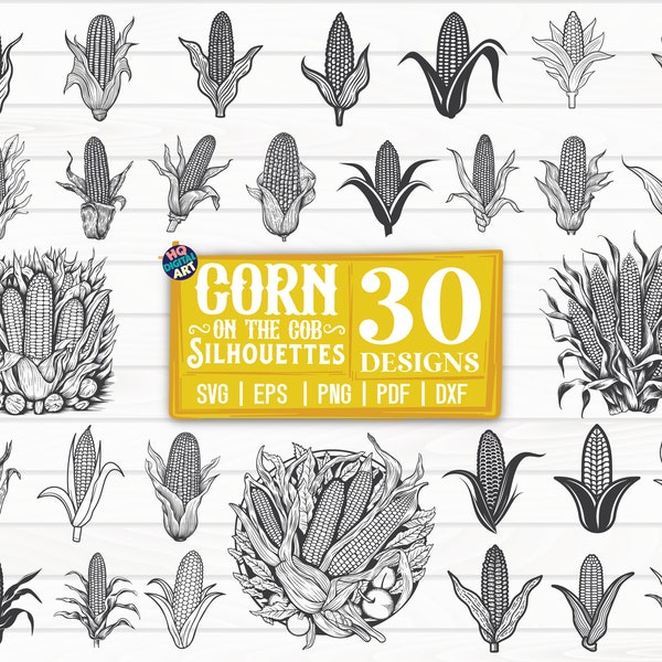 Corn on the Cob Silhouettes SVG Bundle / Maize SVG / Cut File / Cliparts / Printable / Vectors / Decal / Commercial use / Instant download