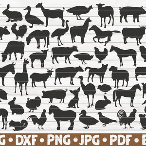50 Silhouettes d'animaux de ferme / Fichier de coupe / cliparts / imprimables / vecteurs / utilisation commerciale gratuite / téléchargement immédiat