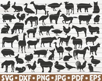 50 Farm Animals Silhouettes / Cut File / cliparts / printable / vectors / free commercial use / instant download