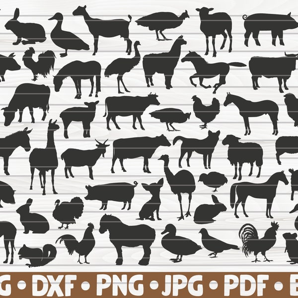 50 Farm Animals Silhouettes / Cut File / cliparts / printable / vectors / free commercial use / instant download