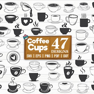 47 tasses à café SVG Bundle / Silhouette / couper fichier / Clipart / imprimable / vecteur | Décalque | Pochoir | Fichier numérique | Téléchargement instantané