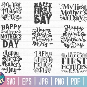 Feliz primeiro pacote SVG do Dia das Mães / SVG do Dia das Mães / 9 designs / Arquivos cortados para Cricut / Para impressão / Vetor / Uso comercial gratuito