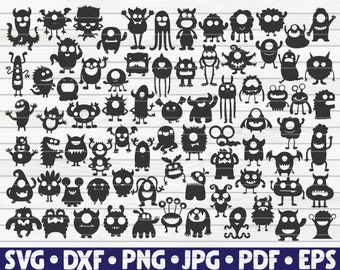 76 Mini Monsters Silhouettes / Cut File / cliparts / printable / vectors / commercial use instant download