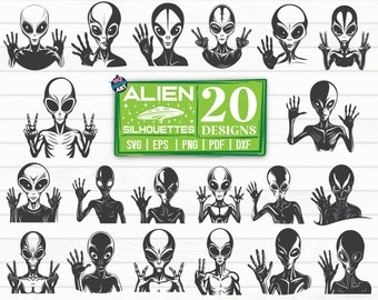 Aliens Waving Silhouettes SVG Bundle / Alien SVG / Cut File / Cliparts / Printable / Vectors / Decal / Commercial use / Instant download