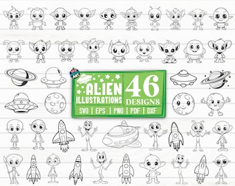 Alien Illustrations SVG Bundle / Alien SVG / Cut File / Cliparts / Printable / Vectors / Decal / Commercial use / Instant download