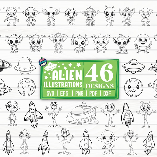 Alien Illustrations SVG Bundle / Alien SVG / Cut File / Cliparts / Printable / Vectors / Decal / Commercial use / Instant download