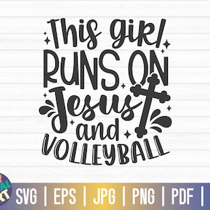 この女の子はイエスとバレーボールで走っています SVG / バレーボール SVG / カットファイル / クリップアート / 印刷可能 / ベクター / 商用利用 / 即時ダウンロード
