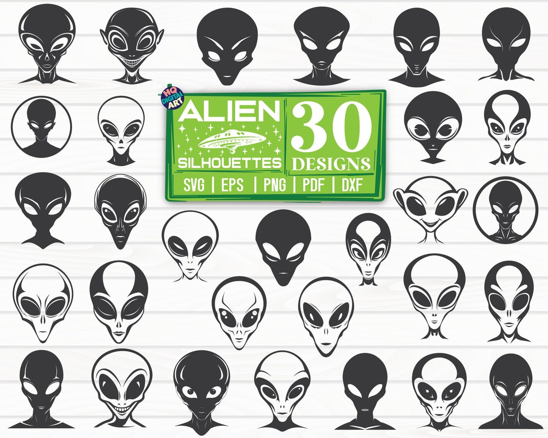 Alien Heads Silhouettes SVG Bundle Alien SVG Cut File Cliparts Printable Vectors