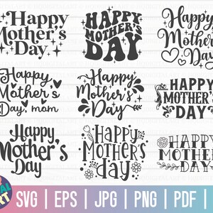 Pacchetto SVG per la festa della mamma felice / SVG per la festa della mamma / 9 disegni / Taglia file per Cricut / Stampabile / Vettore / Uso commerciale gratuito