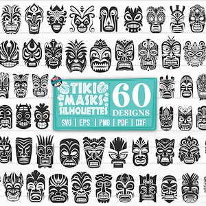 60 Tiki Masken Silhouetten SVG Bundle / geschnittene Datei / Clipart / Printable / Vektor / Aufkleber / Schablone / digitale Datei / Instant Download
