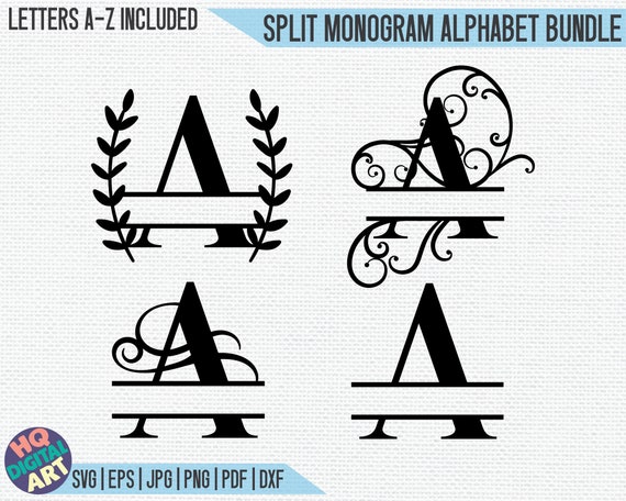 Split Monogram SVG Initial Stickers in 4 Multi-colors A to Z 