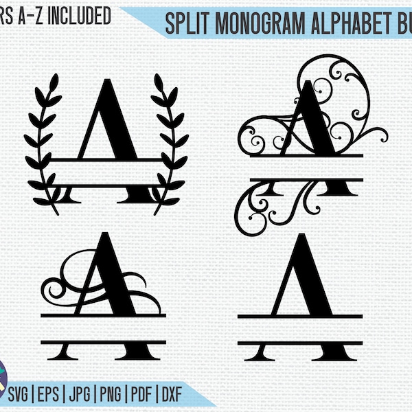 Split Monogram Alphabet Bundle SVG / Split Monogram Frame Alphabet Bundle / 4 Letter Designs / Digital Download for Cricut, Silhouette