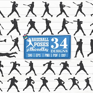 Pacchetto SVG di pose di baseball / Baseball SVG / File di taglio / Clipart / Stampabile / Vettori / Decalcomania / Uso commerciale / Download istantaneo