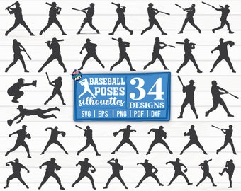 Baseball Poses Silhouettes SVG Bundle / Baseball SVG / Cut File / Cliparts / Printable / Vectors / Decal / Commercial use / Instant download