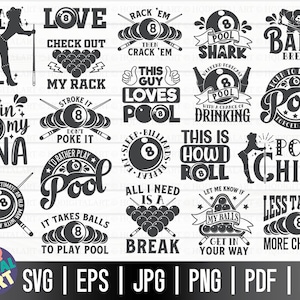 Pool SVG bundel twee/pool speler SVG/pool minnaar SVG/cut-bestanden voor de Cricut/grappig zwembad T shirt SVG/biljart teken SVG/snooker SVG