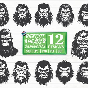 12 Bigfoot Faces Silhouettes SVG Bundle / Cut File / Clipart / Printable / Vector / Decal / Stencil / Digital File / Instant Download