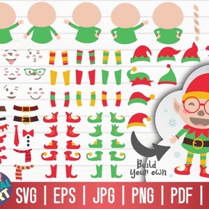 Costruisci il tuo kit elfo di Natale SVG / Cricut / Silhouette Studio / Taglia File / Clipart / Stampabile / Vettoriale