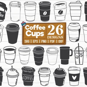 26 tazas de café SVG Bundle / Silhouette / Cut File / Clipart / Imprimible / Vector / Calcomanía / Stencil / Archivo digital / Descarga instantánea