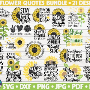 Sunflower Quotes Bundle SVG / 21 disegni / Uso commerciale gratuito / Taglia file per Cricut / clipart / stampabile / vettoriale / download istantaneo