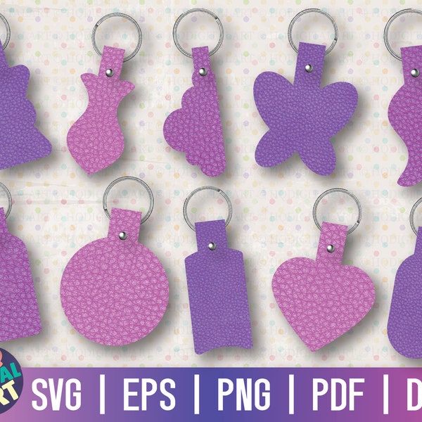 Key Fob Template SVG Bundle / Bag Tag Cut file / Fob Template for Cricut / Faux Leather Keychain / Key Ring Bracelet Template / Purse Tag