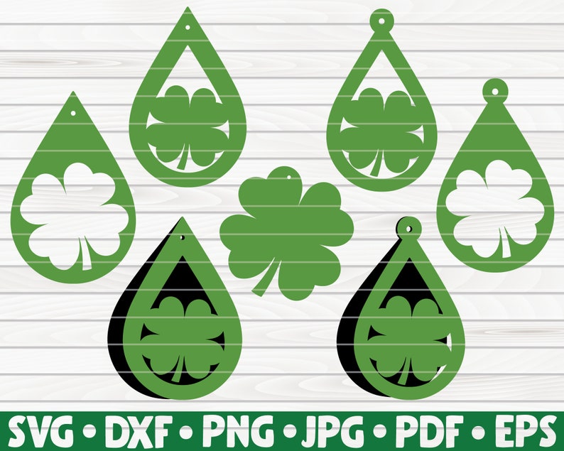 teardrop earrings laser cut DIY 7 St Patrick/'s Day Shamrock Earrings bundle pendant instant download vector jewelry template
