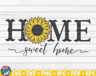 Home sweet home SVG / Horizontal sign with Sunflower SVG / Free Commercial Use / Cut files for Cricut / printable vector / instant download