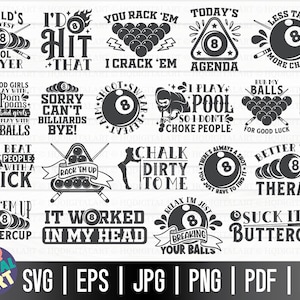 Piscine SVG Bundle ONE / joueur de piscine SVG / amateur de piscine svg / couper des fichiers pour Cricut / piscine drôle T shirt svg / signe de billard svg / svg de billard