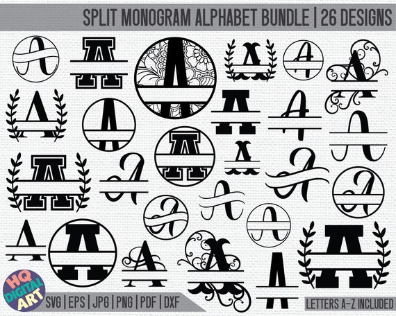 HUGE Split Monogram Alphabet Bundle SVG / Split Monogram Frame Alphabet Bundle / 26 Letter Designs / Digital Download for Cricut, Silhouette