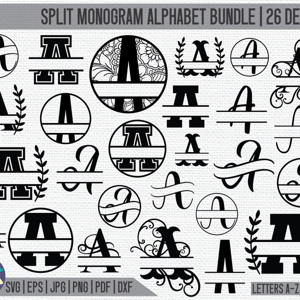 HUGE Split Monogram Alphabet Bundle SVG / Split Monogram Frame Alphabet Bundle / 26 Letter Designs / Digital Download for Cricut, Silhouette