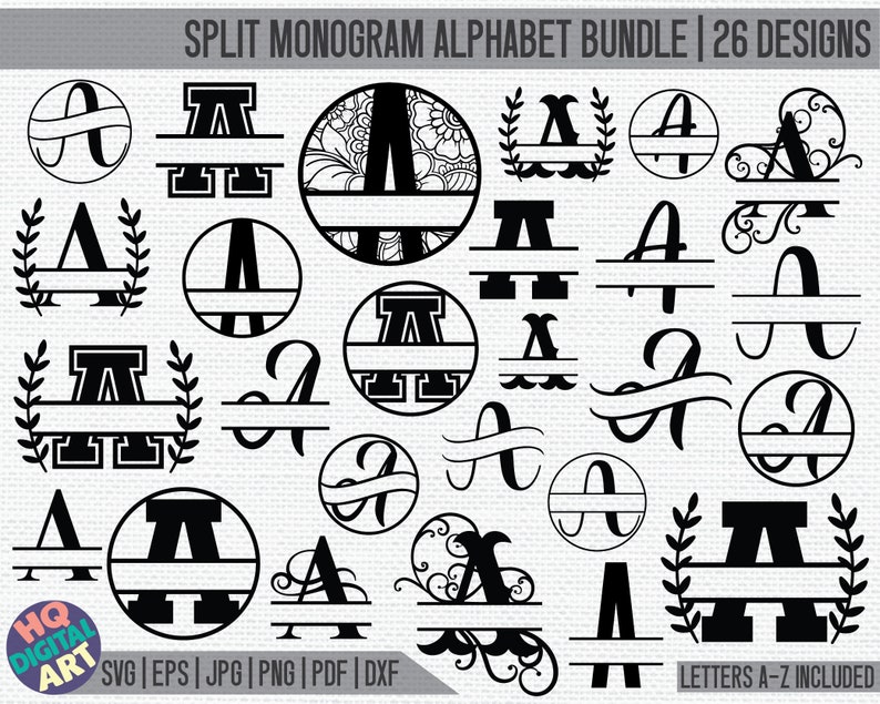 HUGE Split Monogram Alphabet Bundle SVG / Split Monogram Frame Alphabet Bundle / 26 Letter Designs / Digital Download for Cricut, Silhouette image 1