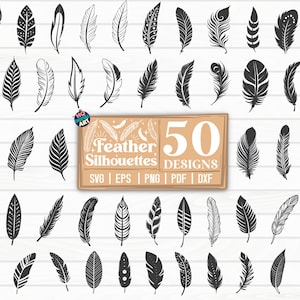 50 veren silhouetten SVG bundel / bestand knippen / clipart / afdrukbare / vector / decal / stencil / digitaal bestand / Instant Download